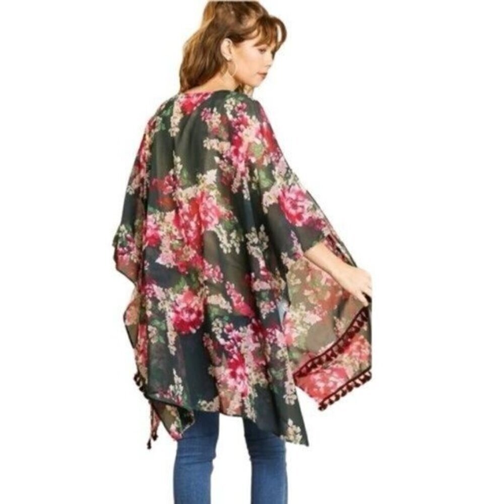 Umgee Floral Boho Tassel Kimono Top - Picture 4 of 16